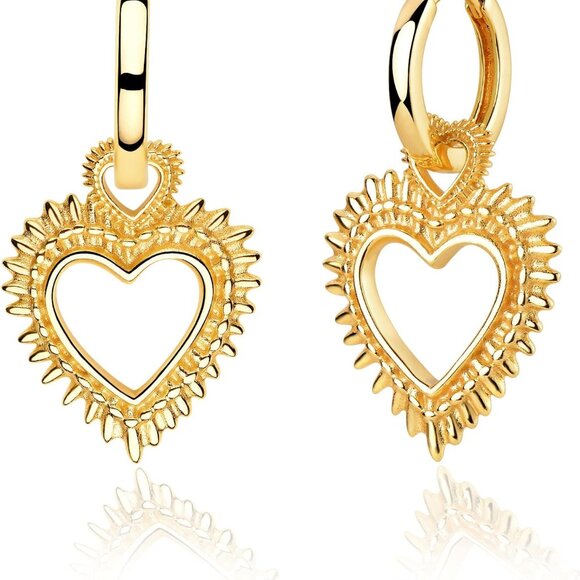 Gold Heart Hoop Earrings for Women 14k Gold Plated Small Hoops Earrings - Picture 1 of 7